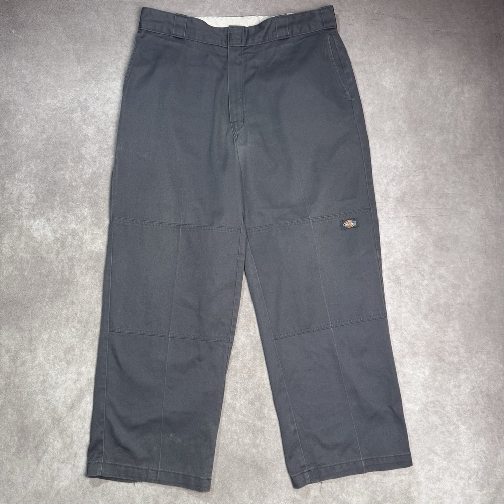 Y2K Dickies Chino Pants Trousers 36x29 Loose Fit Double Knee Mens Straight Gray